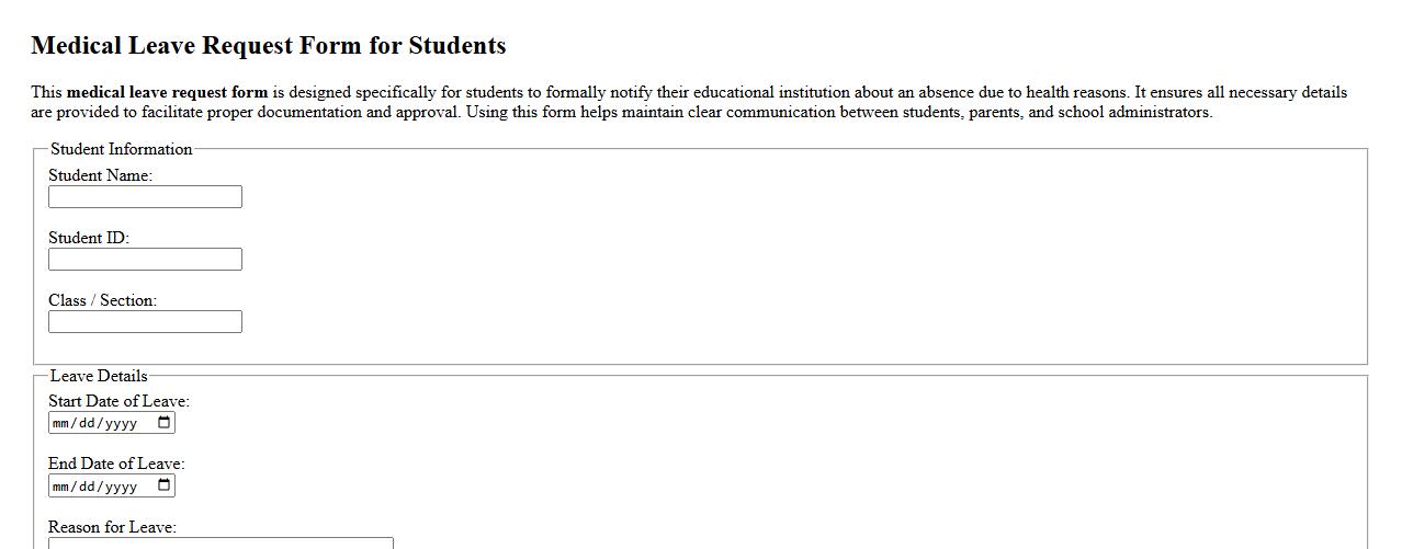 Sample medical leave request form for students image preview