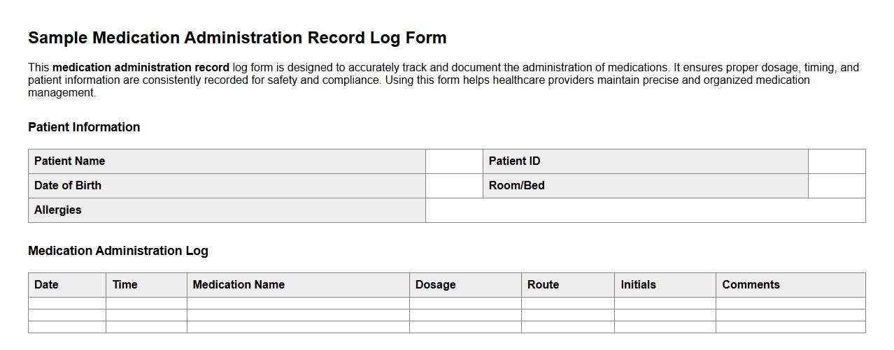 Sample medication administration record log form image preview