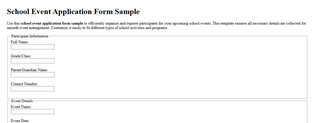 School event application form sample image preview