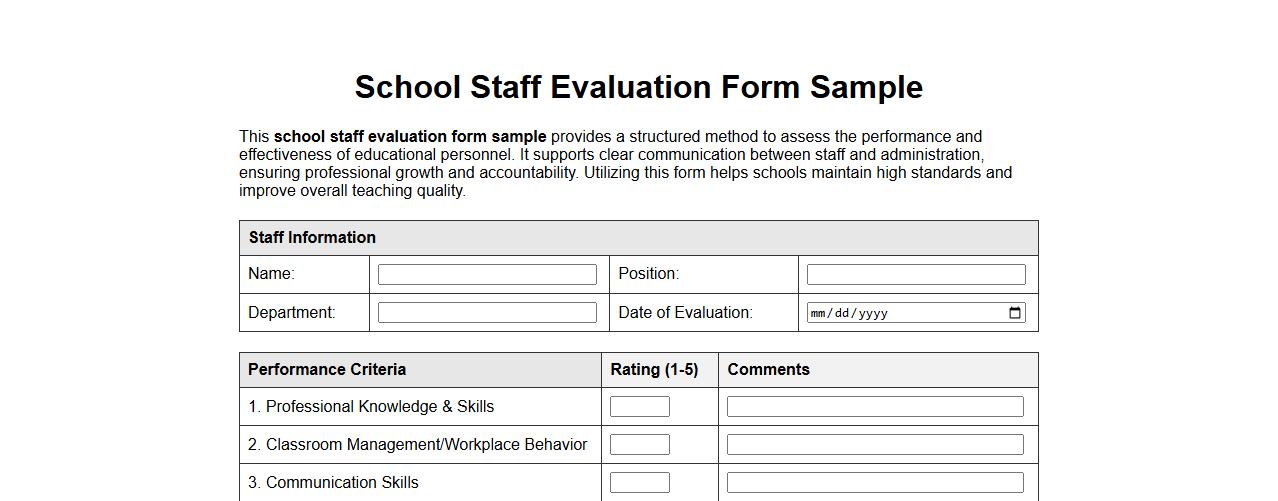 school staff evaluation form sample image preview