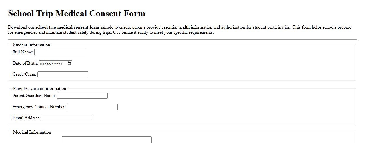 School trip medical consent form sample for students image preview