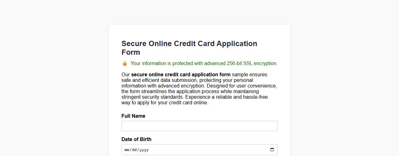 secure online credit card application form sample image preview
