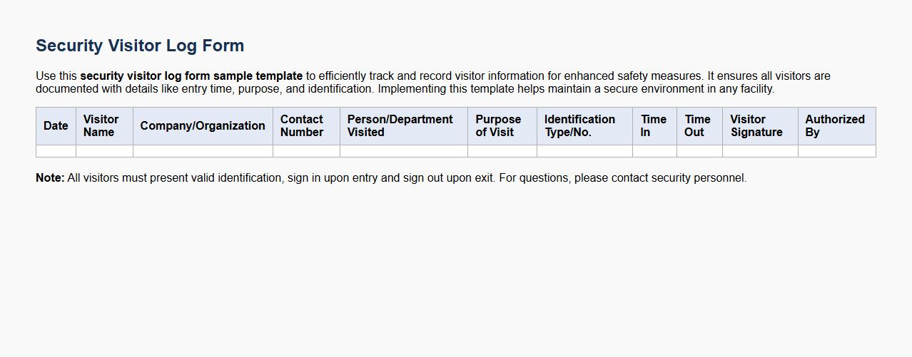 security visitor log form sample template image preview
