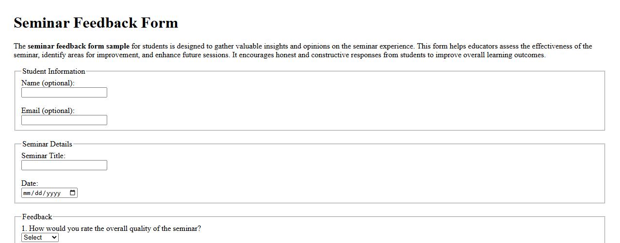 seminar feedback form sample for students image preview