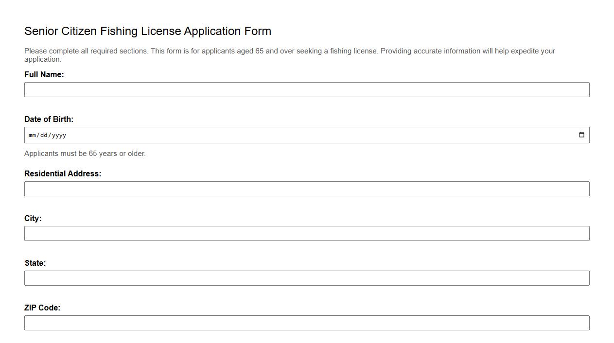Senior citizen fishing license application form sample image preview