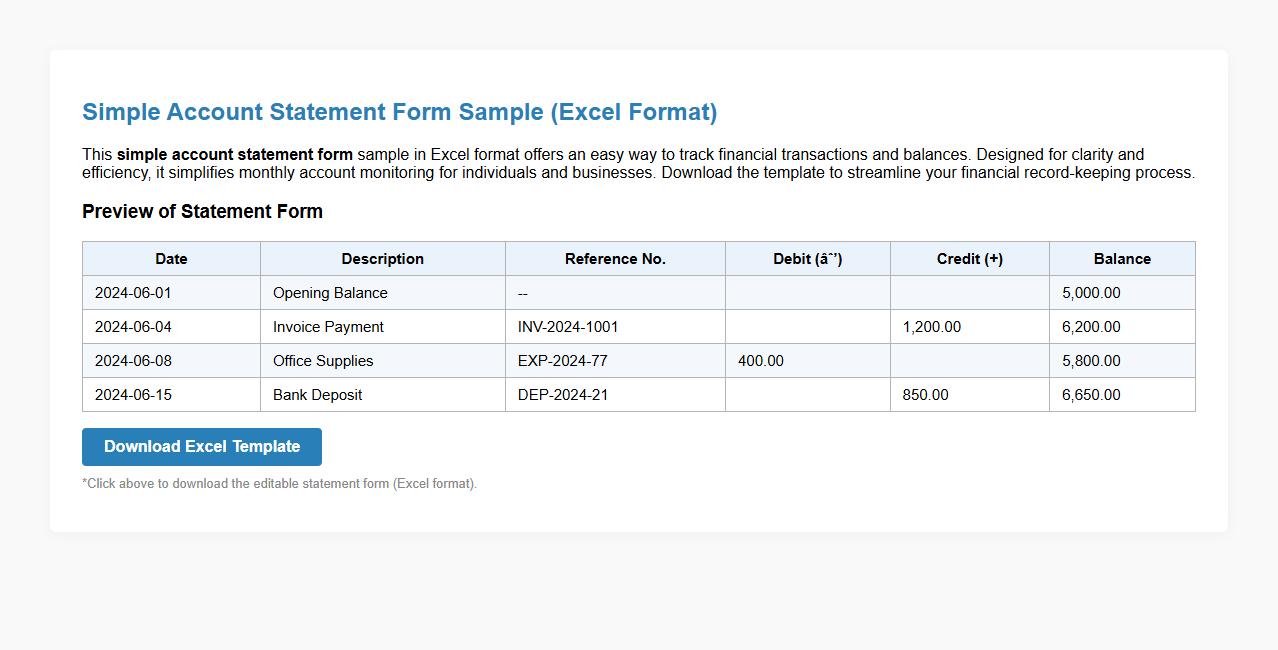 simple account statement form sample excel format image preview