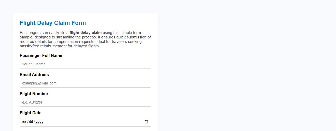 simple flight delay claim form sample for passengers image preview