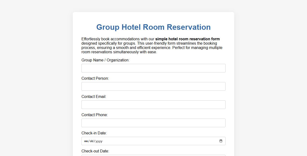 Simple hotel room reservation form sample for groups image preview