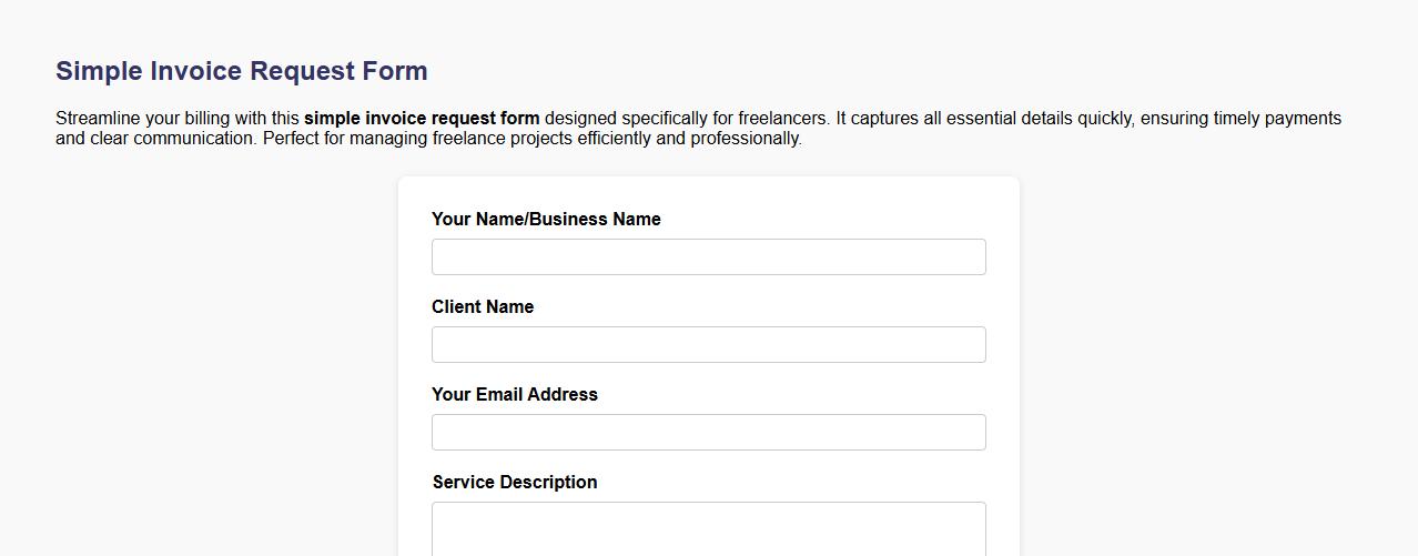 simple invoice request form sample for freelancers image preview