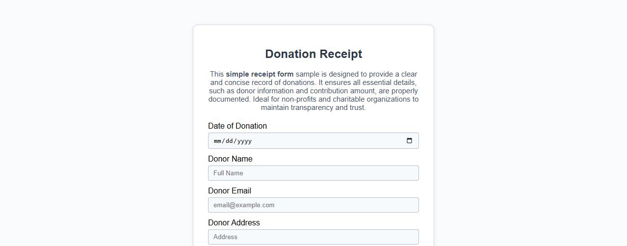 Simple receipt form sample for donation image preview