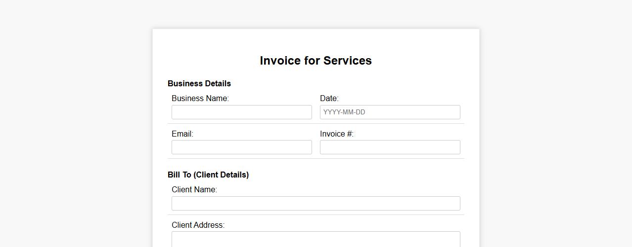 simple small business invoice form for services image preview
