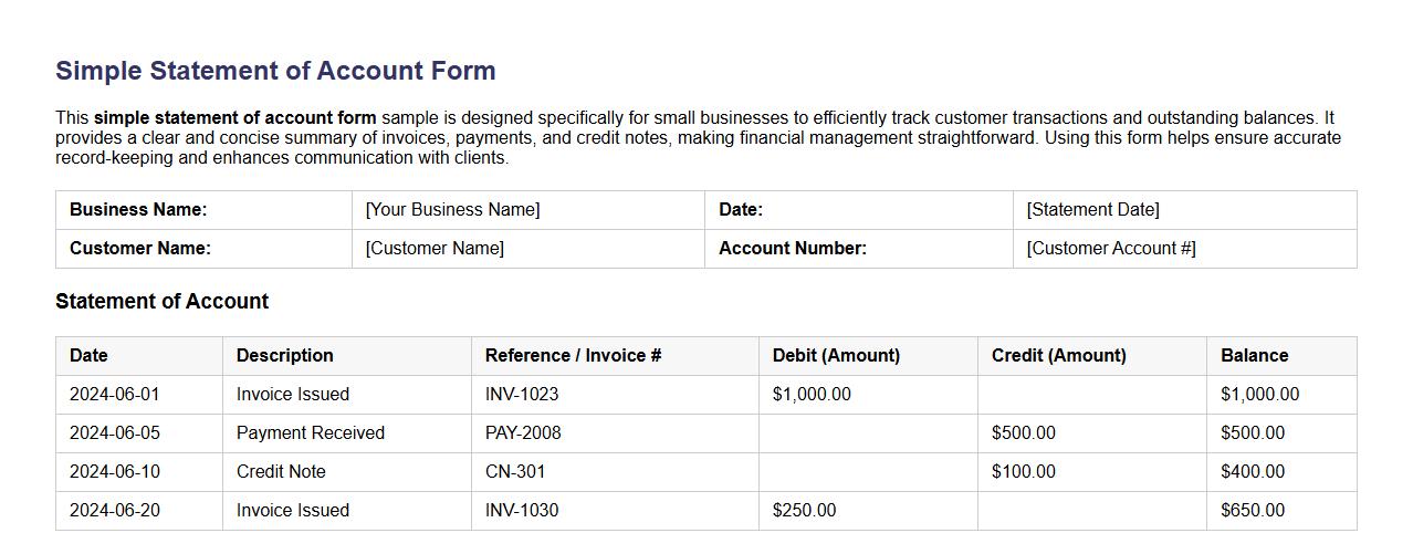 simple statement of account form sample for small business image preview