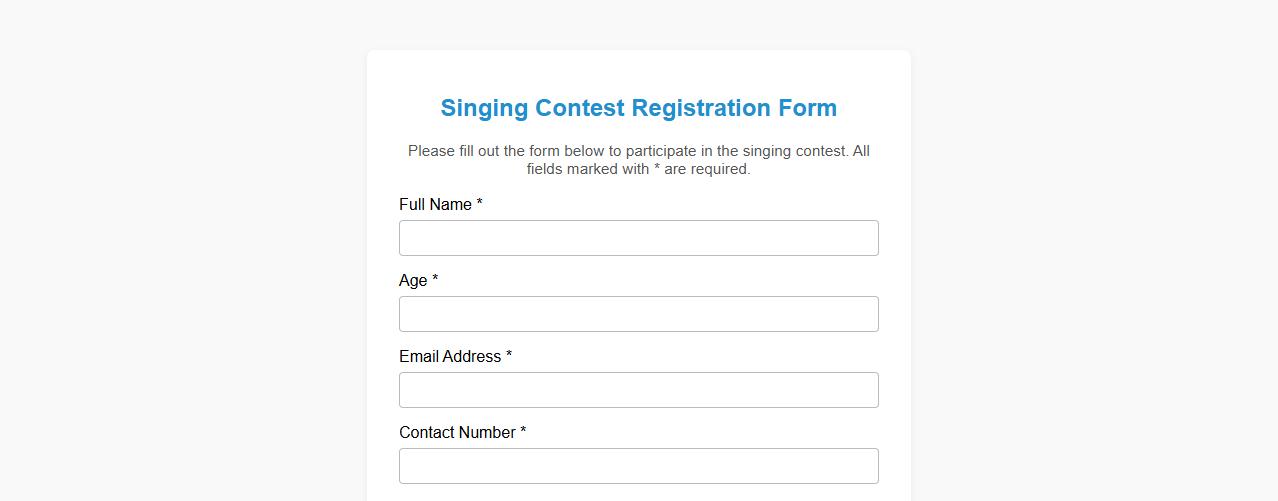 singing contest registration form sample image preview