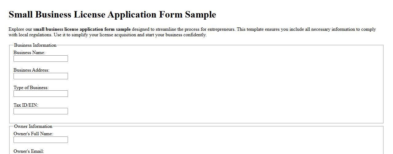 Small business license application form sample image preview