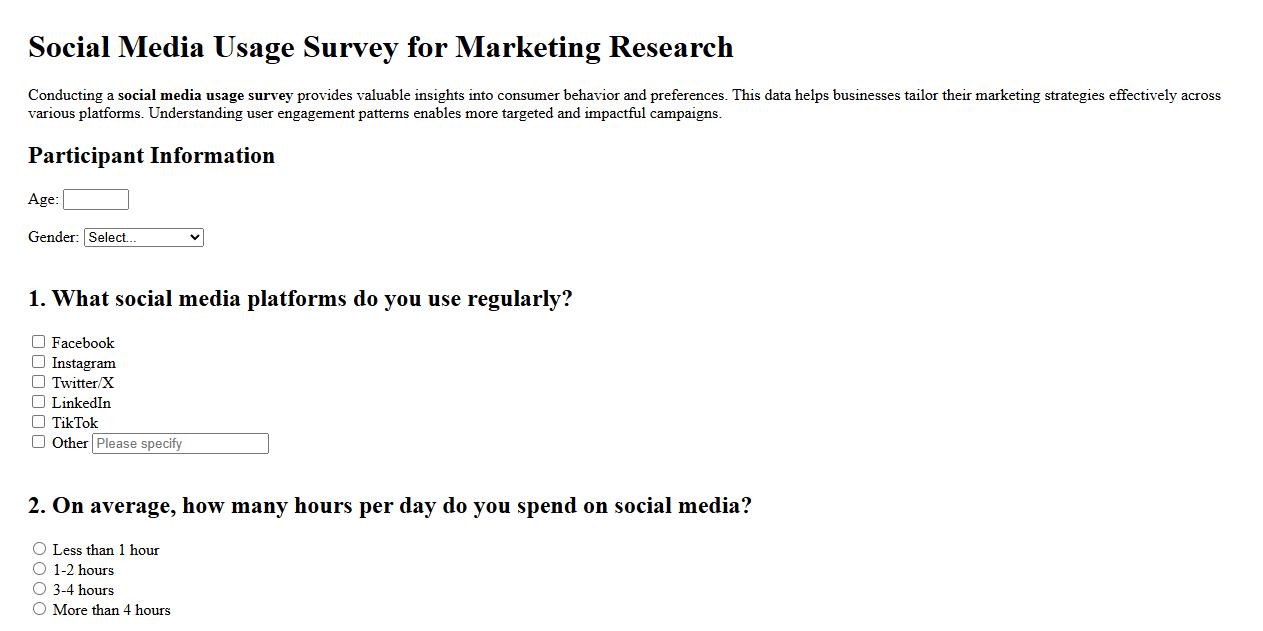 social media usage survey for marketing research image preview