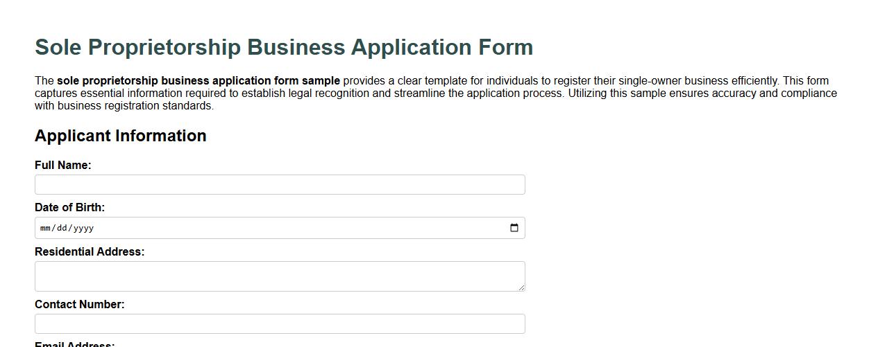 Sole proprietorship business application form sample image preview