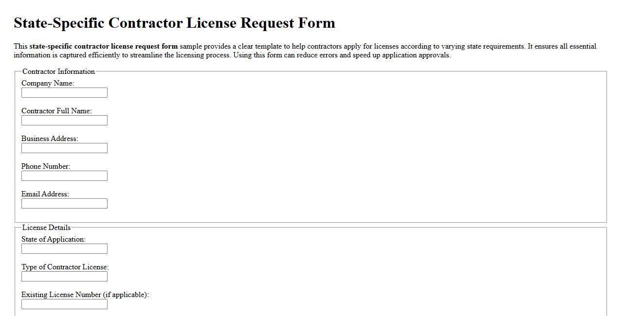 State-specific contractor license request form sample image preview