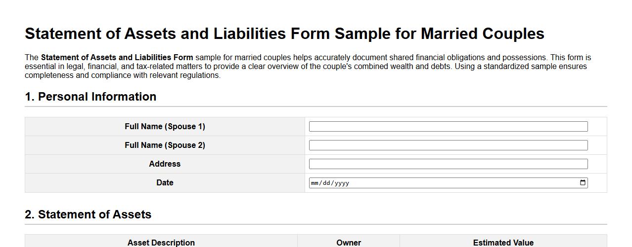 Statement of Assets and Liabilities Form Sample for Married Couples image preview