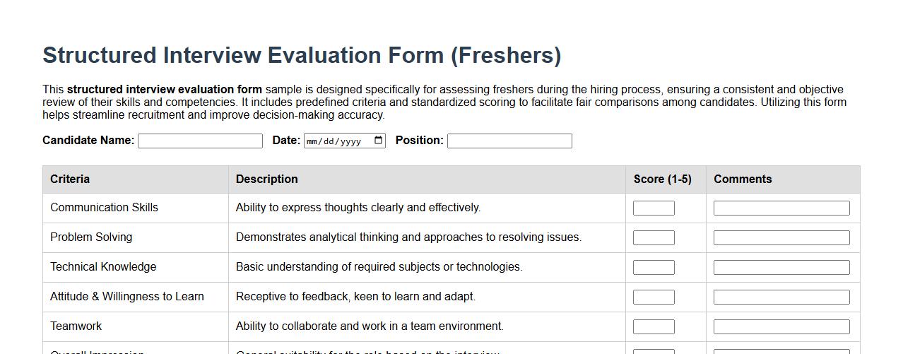 Structured interview evaluation form sample for freshers image preview
