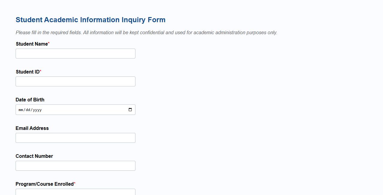 student academic information inquiry form sample image preview