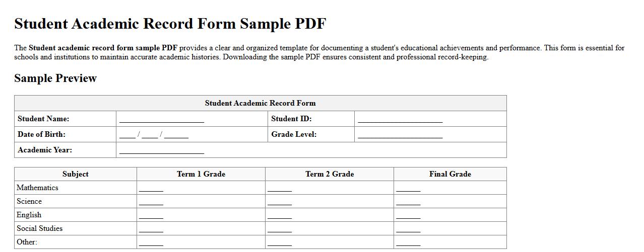Student academic record form sample PDF image preview