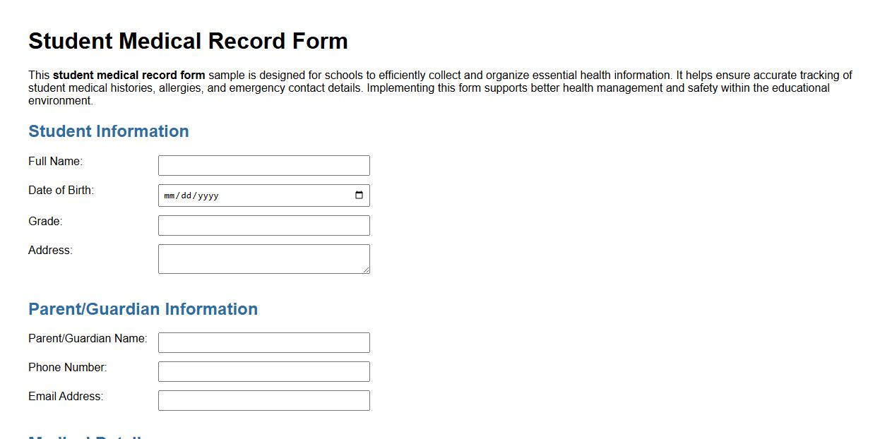Student medical record form sample for schools image preview