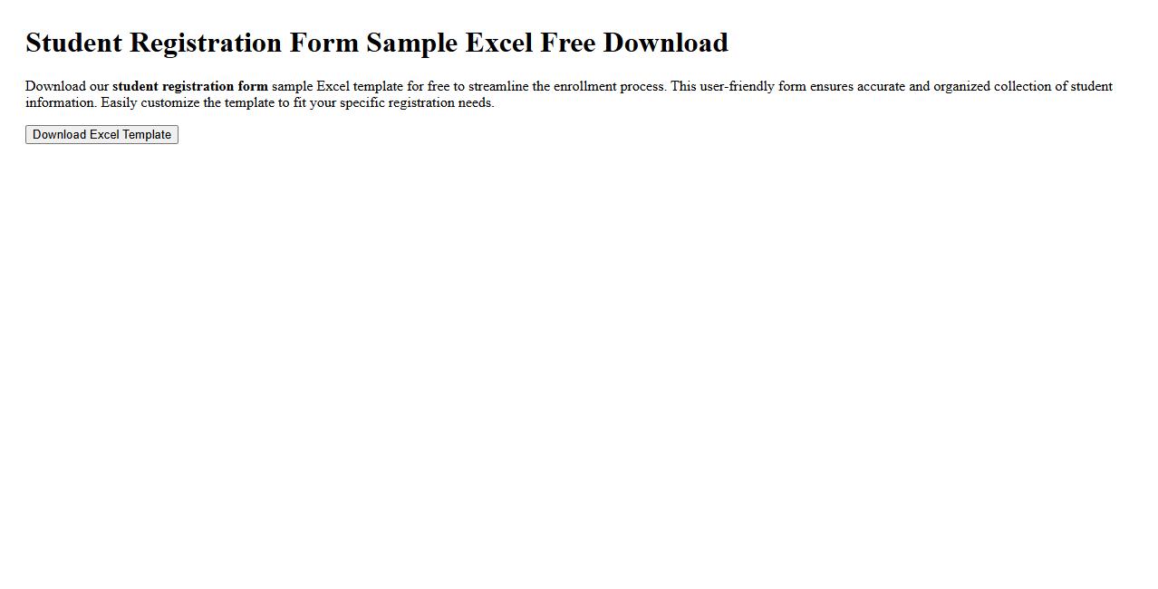 Student registration form sample excel free download image preview
