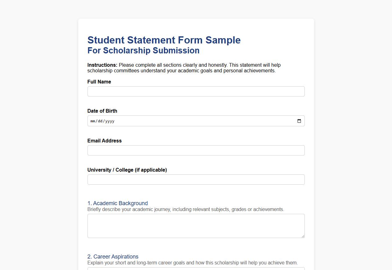 Student statement form sample for scholarship submission image preview