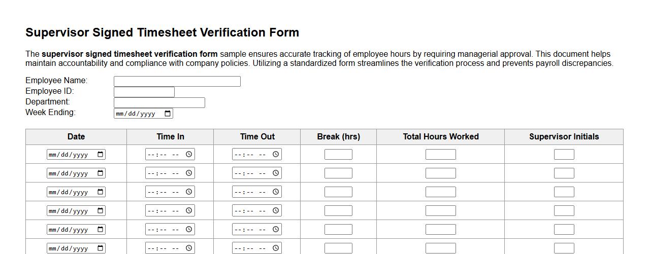 supervisor signed timesheet verification form sample image preview