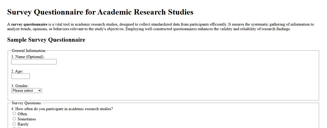 Survey questionnaire for academic research studies image preview