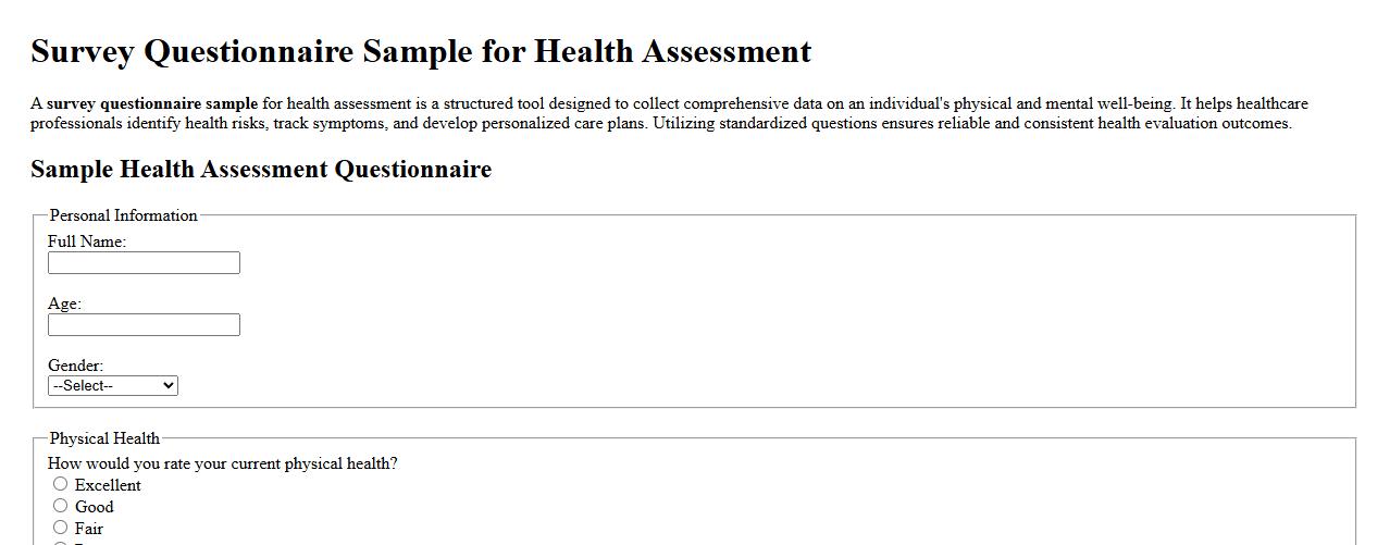 Survey questionnaire sample for health assessment image preview