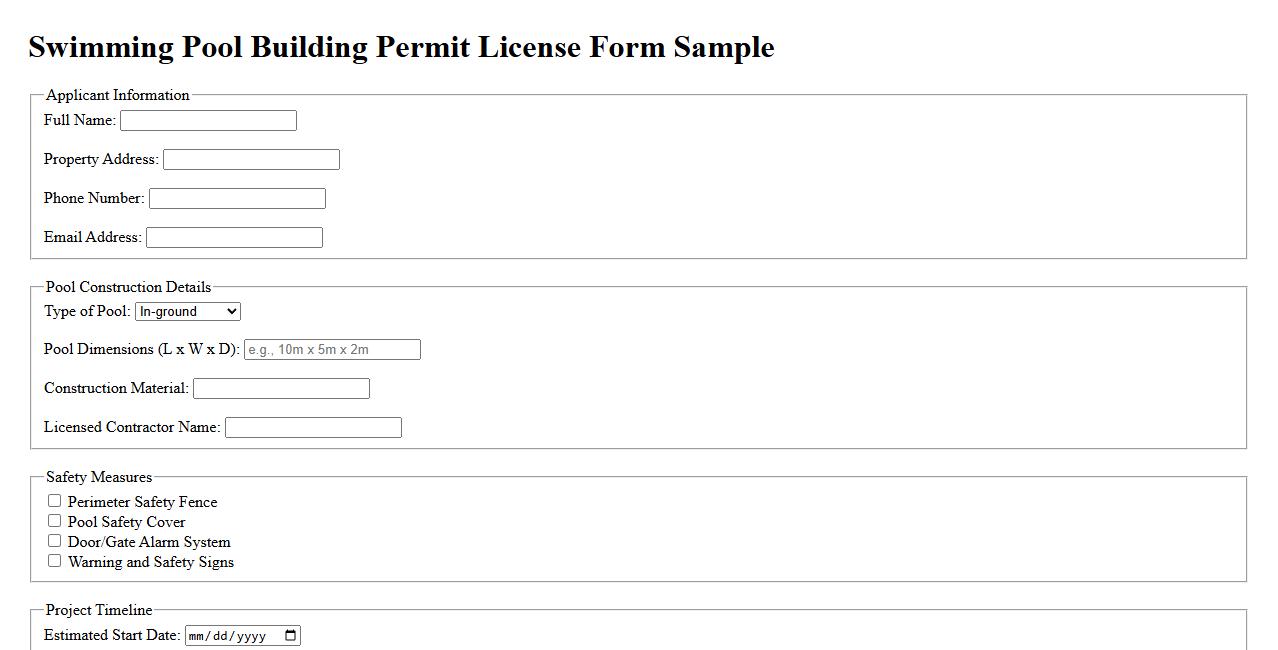 Swimming pool building permit license form sample image preview