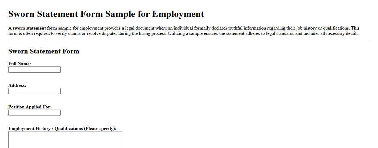 Sworn statement form sample for employment image preview