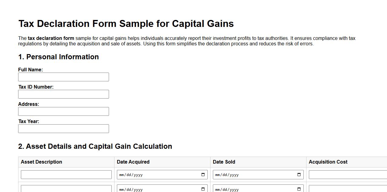 Tax declaration form sample for capital gains image preview