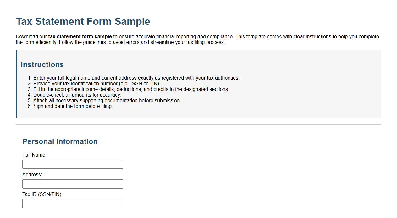 tax statement form sample with instructions image preview