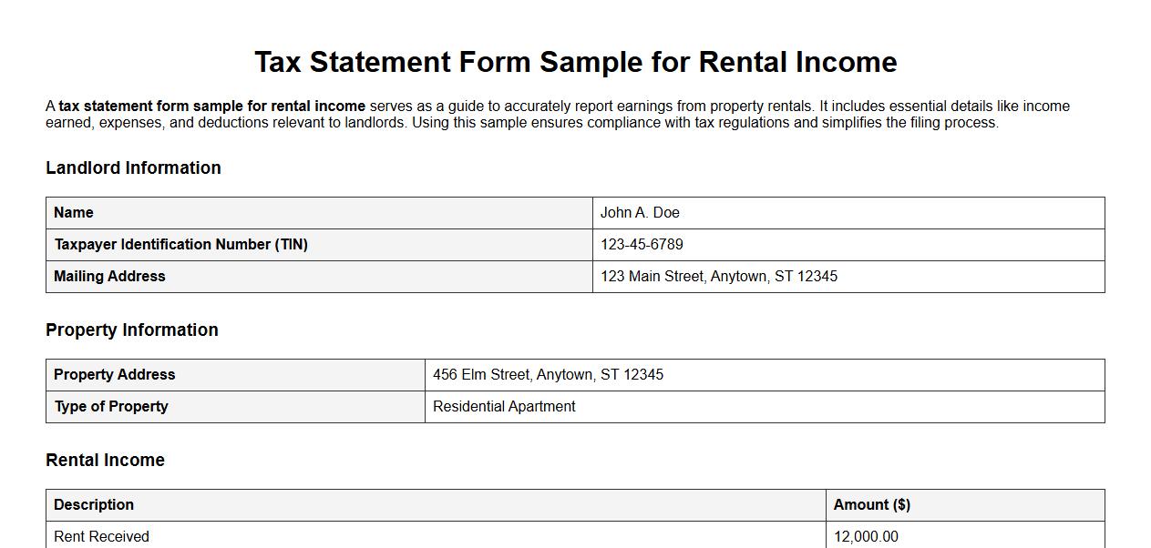 tax statement form sample for rental income image preview