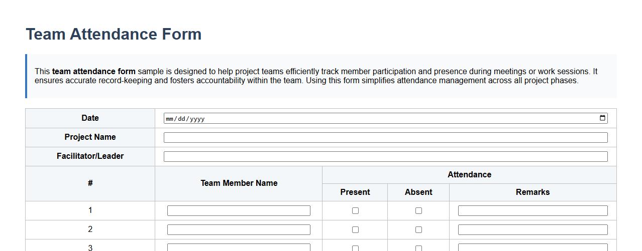 team attendance form sample for project teams image preview