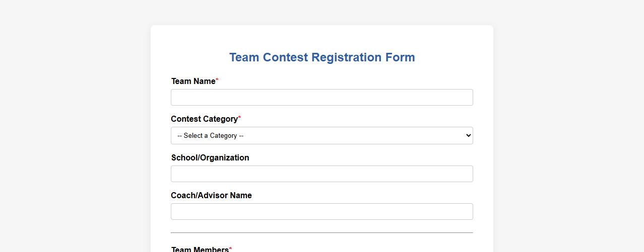 team contest registration form sample image preview