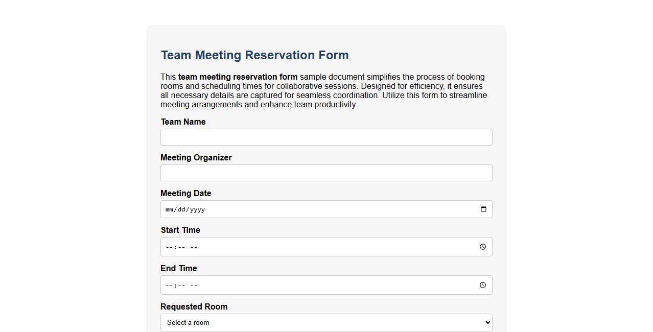 team meeting reservation form sample doc image preview