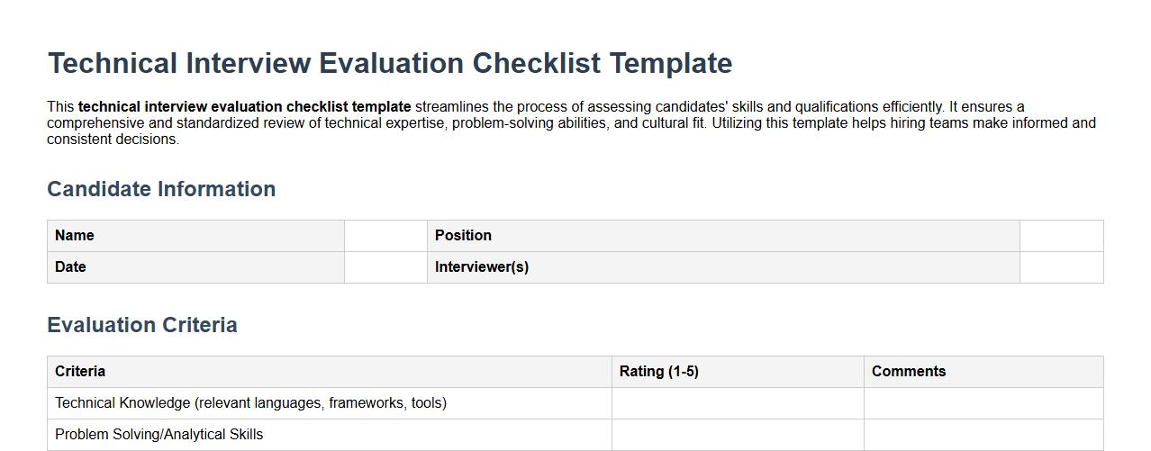 Technical interview evaluation checklist template image preview