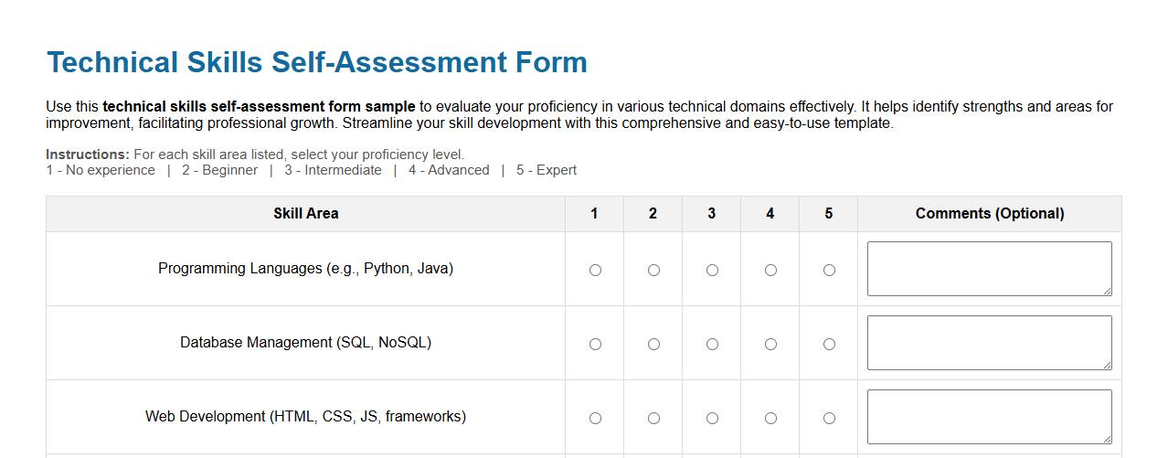 technical skills self-assessment form sample image preview