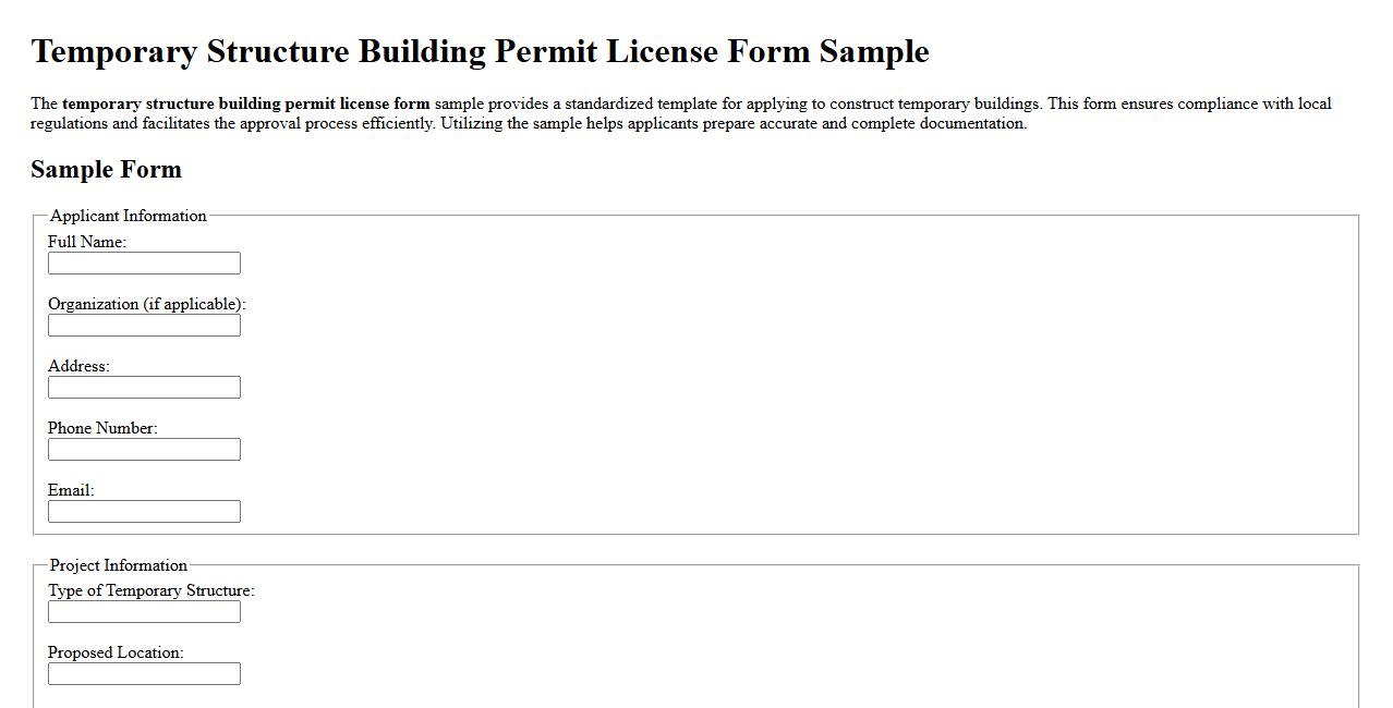 Temporary structure building permit license form sample image preview