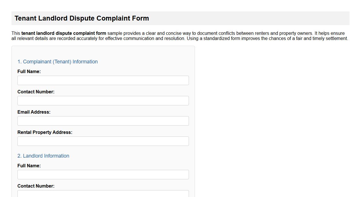 Tenant landlord dispute complaint form sample image preview