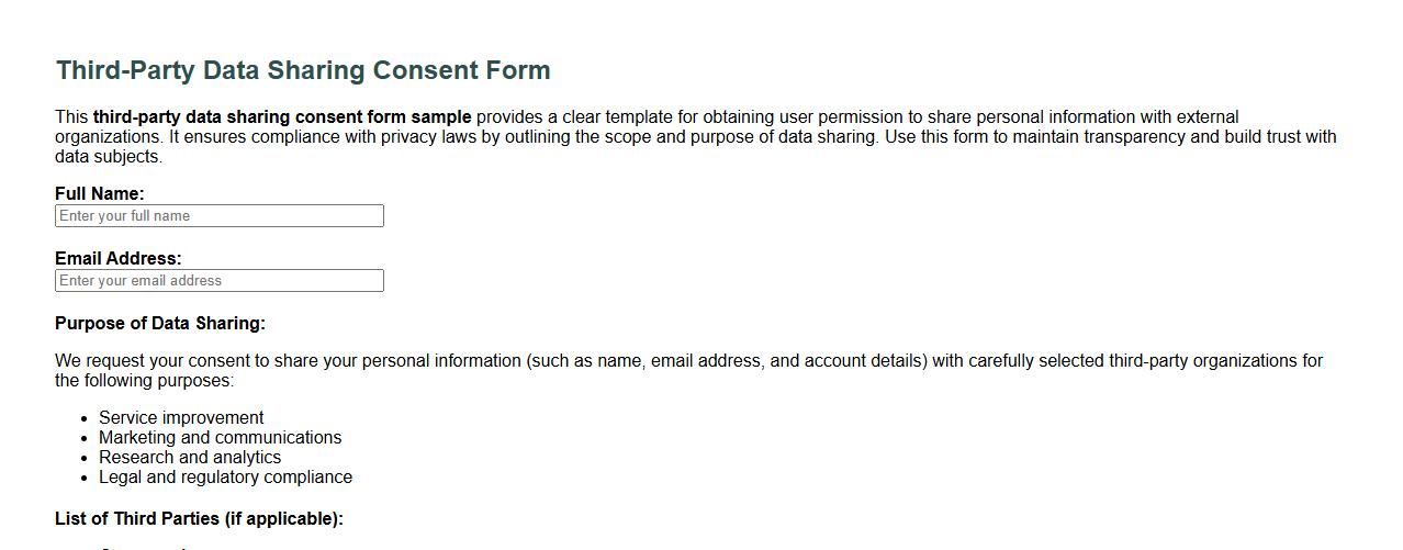 third-party data sharing consent form sample image preview