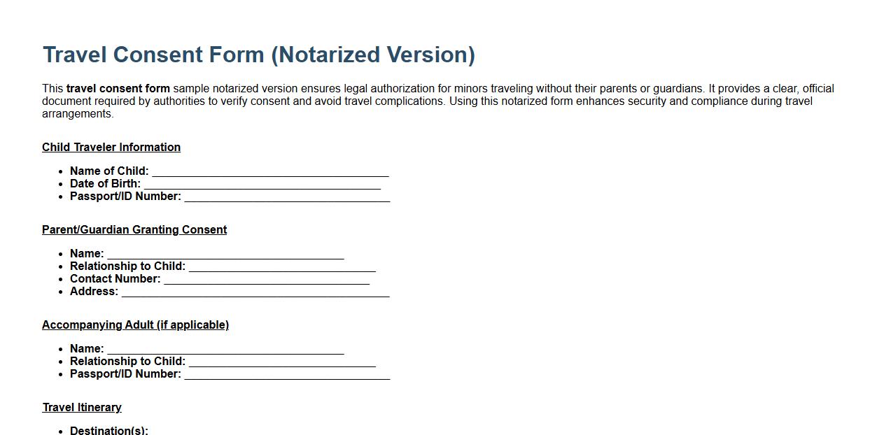 Travel consent form sample notarized version image preview