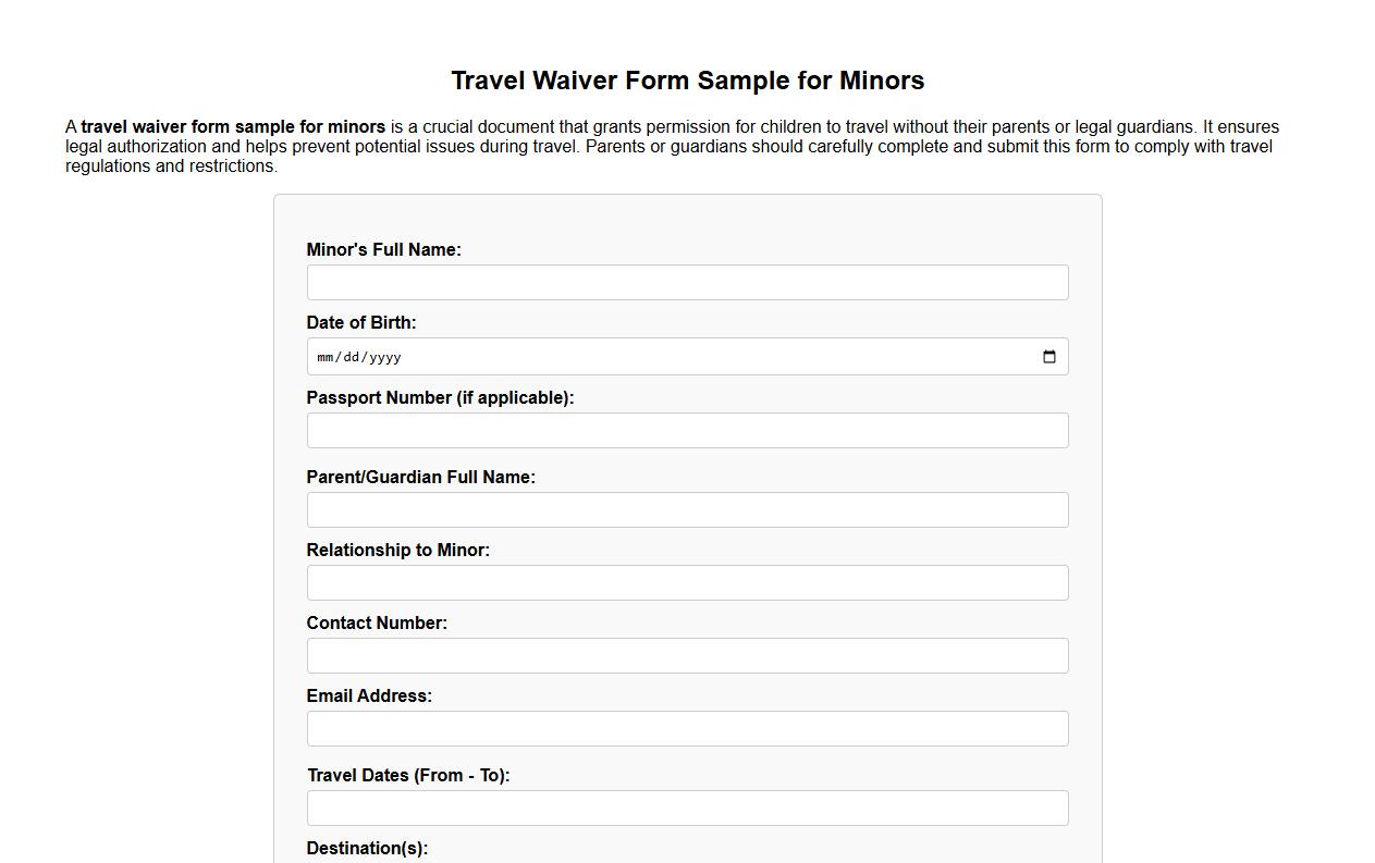 travel waiver form sample for minors image preview