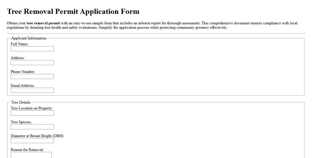 Tree removal permit form sample including arborist report image preview