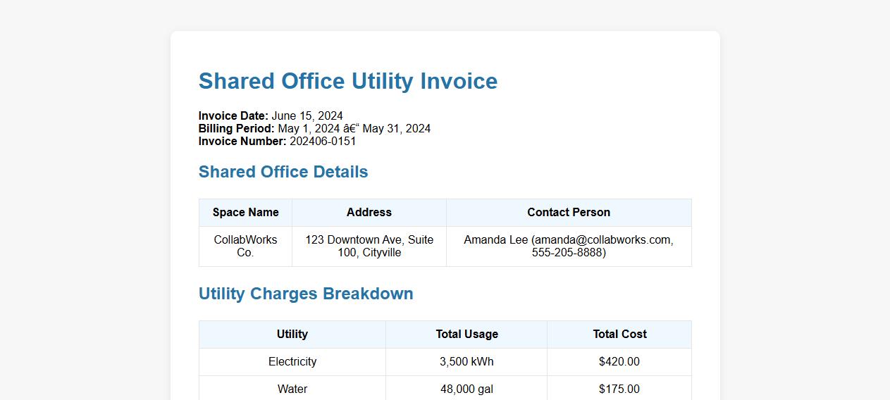 Utility invoice sample for shared office spaces image preview
