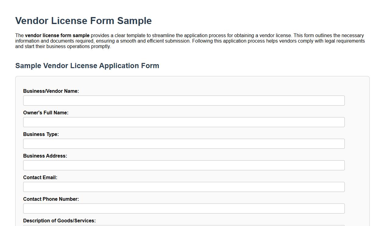 vendor license form sample with application process image preview