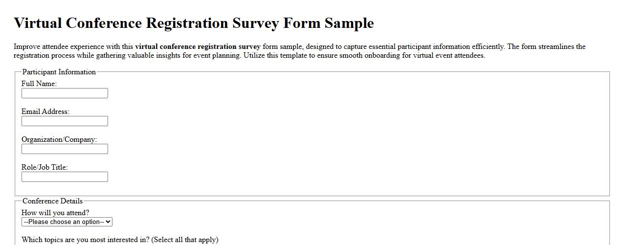 Virtual conference registration survey form sample image preview